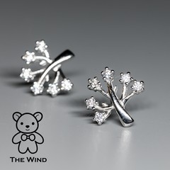 Zirconia Tree of Life Stud Earrings 925 Sterling Silver Charm Christmas Tree