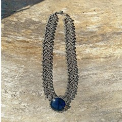 Handcrafted Chainmaille Choker Necklace Womens OS Silver Black Onyx Excellent