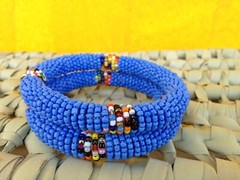 Pack of 2 Wrist Band Bracelet Masai Beads African Unisex Made in Kenya Blue
