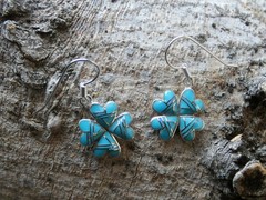 Love Luck Clover Southwest Sterling Silver Turquoise Gemstone Opal Earrings AA95