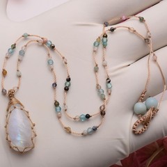 Handmade Natural Moonstone Top Quality Micro Macrame Cabochon Beaded Necklace