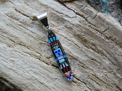 Micro Inlay Southwestern Kachina Multi Gemstone Sterling Silver 925 Pendant AK27