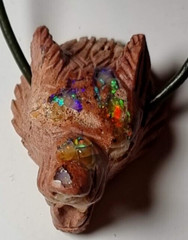 FIRE OPAL CARVING WOLF PENDANT CRYSTAL HEALING NECKLACE BEAD MINIATURE SCULPTURE