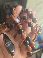 Vintage Artisan Brown Goldstone Beaded Necklace And Earrings Set