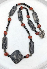 Vintage Beaded Necklace Picasso Jasper Red Stone Statement