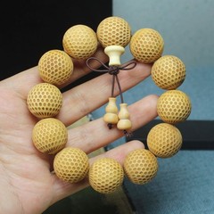 Handcrafted 20mm Chinese Cypress Wood Buddhist Bead Couple’s Bracelet