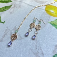 Jewelry Set Nature Inspired Leaf Tree Branch Pendant Lavender Jade Boho Casual