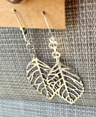 Leaf Earrings Filigree Hand Made Silver-tone Dangly