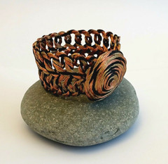 Greek Double Loop Copper Wire Bracelet Black and Orange