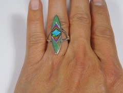Multicolor Inlay 925 Sterling Silver long Ring sz 5-10