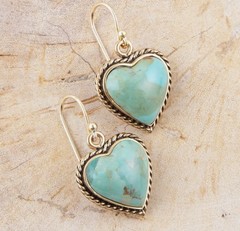 Barse Blue Turquoise Rope My Heart and Golden Earrings