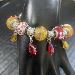 Handmade Artisan Upcycled Bracelet Charm Charms Red Yellow Silver 6.5″ to 8.75”