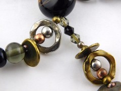 Artisan Branded Blown Glass Quartz Stretch Bracelet Double Strand Mixed Metals