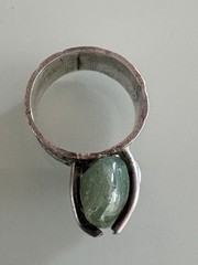 Artisan 925 Sterling Silver Floral Band Ring Light Green Stone 9 Grams Sz 6.75