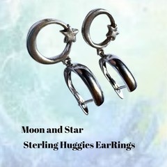 Star and Moon 925 Huggies EarRings Magic in Nature handmade By JKL 713