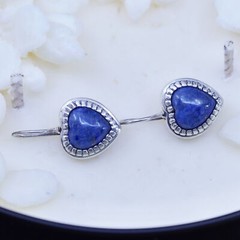 Vintage southwestern sterling silver 925 heart earrings with denim lapis lazuli