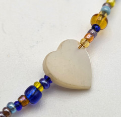Mother Of Pearl Heart Necklace Cultured Pearl Multicolor Glass Seed Bead 18 In