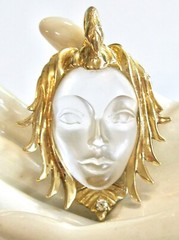 VINTAGE 14K GOLD DIAMOND SWAN MAIDEN MAGICAL MYTHOLOGICAL FEMALE CUSTOM PENDANT