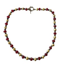 Artisan Made Red And Gold Time Beaded Necklace Single Strand