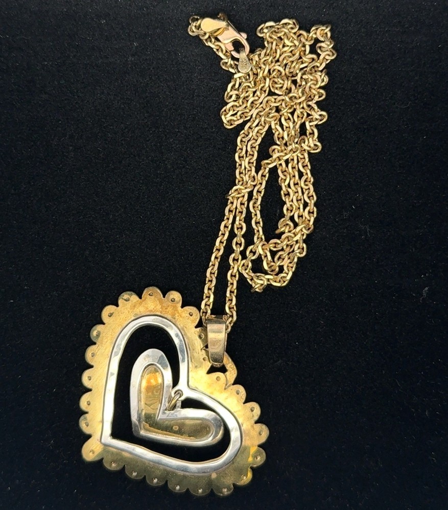 24” 925 Gold Vermeil Necklace w/925 Sterling & Brass Heart By Jeep Collins 22.4g