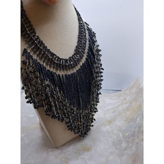 Handmade Beaded Bib Collar Choker Necklace Seed Bead Multi-Strand Statement