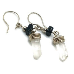 Handmade Artisan Earrings Alpaca Natural Stone Quartz Crystal