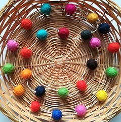 Boho Colored Necklace, Multicoloured Felted Ball Necklace, Pom Pom Necklace