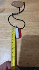Vibrant Red and White Striped Fused Glass Rectangular Pendant Necklace on Black