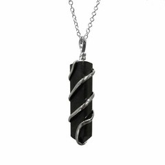 Black Tourmaline Spiral Wire Wrap Pendant Point Chakra Crystal Silver Necklace