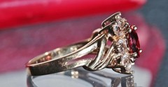 10k yellow gold halo ring 2.75ct garnet white sapphire size 6.75 handmade 3.5gr