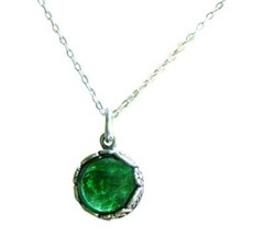 Recycled 1960’s Green Beer Bottle Glass Sterling Botanical Necklace