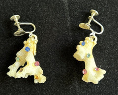 Handmade White Natural Sea Coral Dangle Earrings w/ Multicolor Jewels~Screw Back