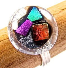 Dichroic Glass RING Adjustable Pink Orange Green Recycled Clear Round 1/2″ 15mm