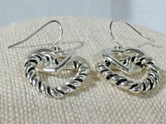 Lovely Artisan Silver Tone Double Heart Design Dangle Hook 1″ Earrings!