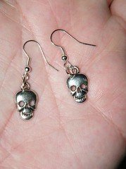 4 Pairs SKULL EARRINGS Mini Head Skeleton Bikers Goth Silver Wires Lot of 4 NEW!