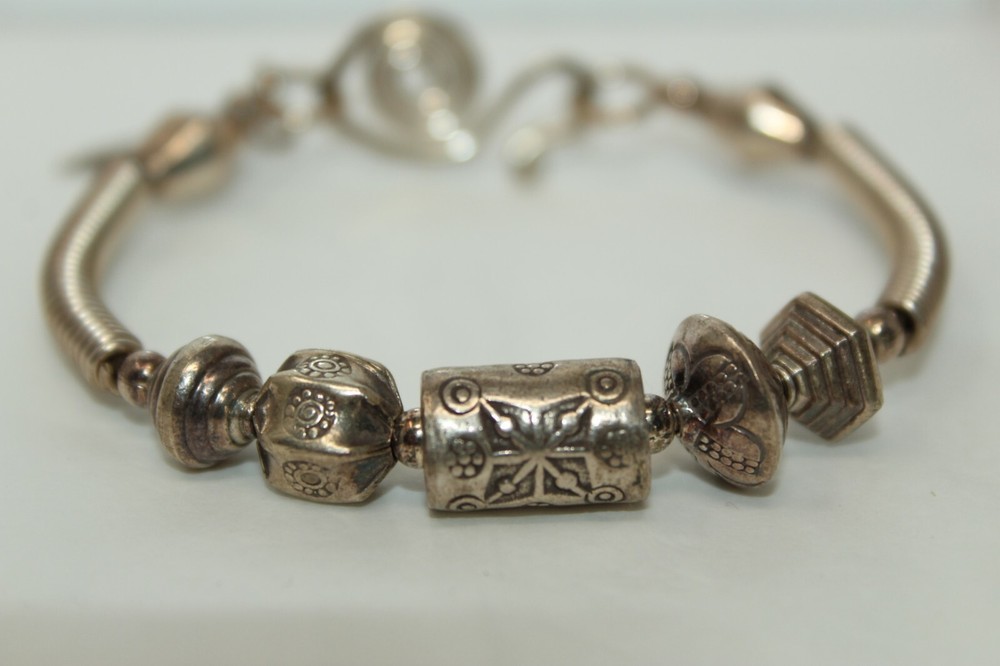 Vintage Handmade Fine Silver Beaded Wire Wrap 7.5″ Bracelet