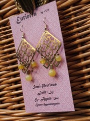 Eutierra Semi-Precious Yellow Jade Earrings Hand Crafted In The USA Brass 2 5/8″