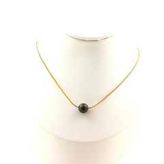 Necklace 1 Pyrite Pearl From Spain 8 Mm Gold Plated Stainless Steel Chain