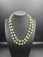 Handmade Green Paper Bead Double Strand Necklace 46″ Long Artisan Boho Fair Trad