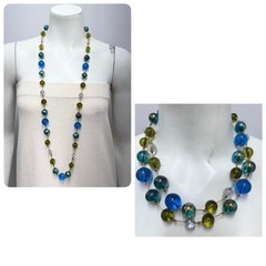 Joan Rivers Pools Of Light Necklace LONG Iridescent Green Blue Clear 44″ Long