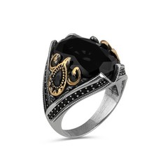 Black Zircon Stone Men Silver Ring, 925 Sterling Silver Black Zircon Gemstone