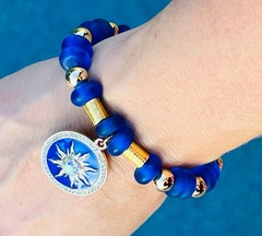 Blue and Gold Sunburst Bracelet with Jeweled Charm