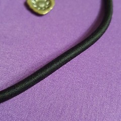 Hand Made Black Cord Choker Necklace w Beautiful Oval Green Gold & Brown Pendant