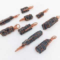 Raw Black Tourmaline Crystal Pendant Necklace, Copper Wire-Wrapped, Handmade
