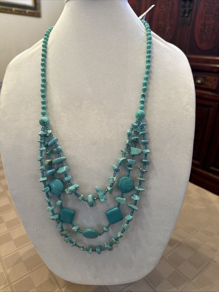 Designer Original Multi Strand Sky Blue Turquoise Bead Chip Necklace New