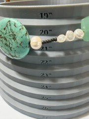 OOAK Artisan Beaded Necklace Teal Aqua Stone Faux Freshwater Pearls Ornate Clasp