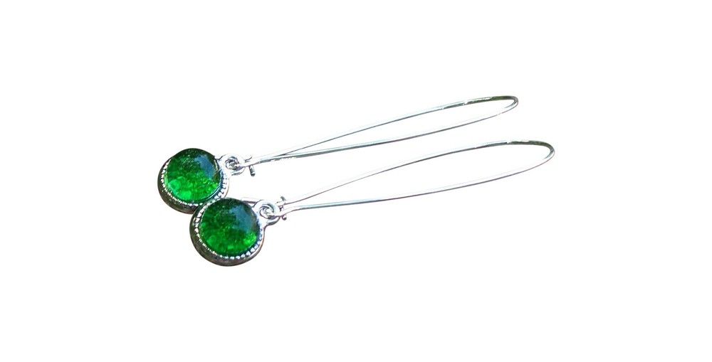 Recycled Vintage 1960’s Green Bottle Long Drop Earrings