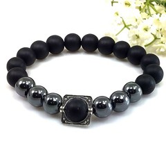 Black matte onyx and hematite beaded bracelet healing gemstone for men