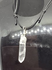 Natural Clear quartz crystal point wire wrapped pendant Handmade Black Cord