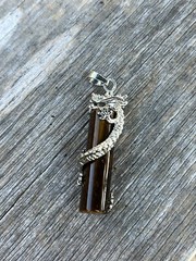 Chinese Tigers Eye Dragon Pillar Pendant Stone